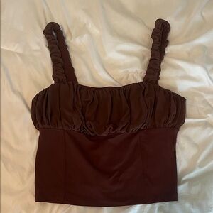 Anthropologie Chocolate Brown Ruched Crop Top